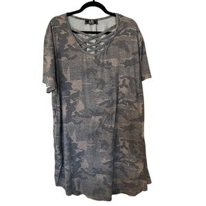 Lucky & Blessed Women’s Short Sleeve Crisscross Scoop Neck Camo Dress Sz 2X GUC